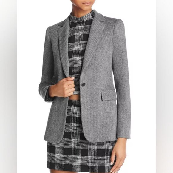 Alice + Olivia - Macey Fitted Notch Collar Tailored Blazer Herringbone Tweed 12 - Picture 3 of 8
